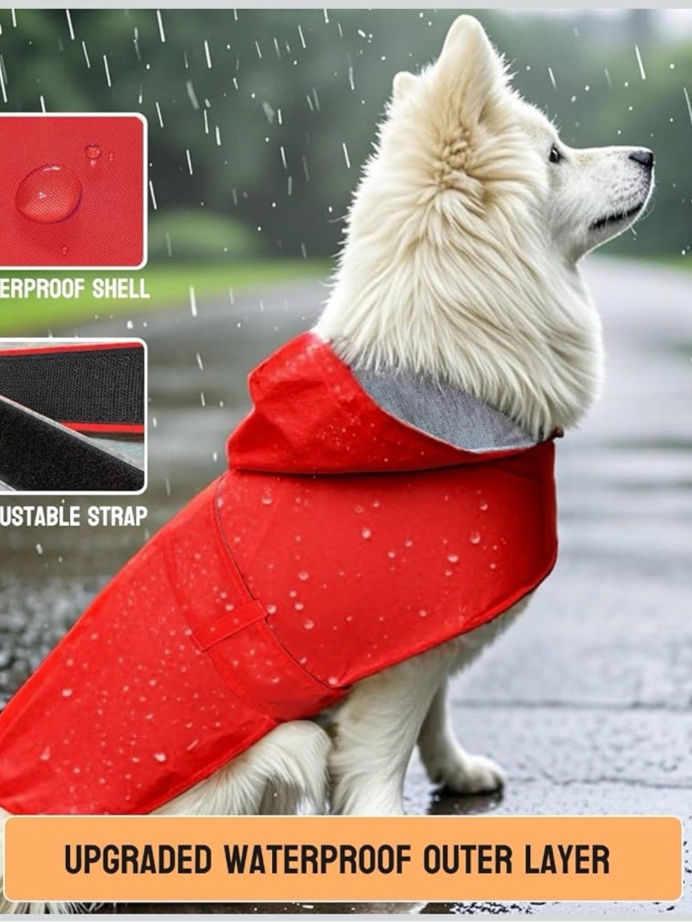 New Red Waterproof Dog Raincoat with Hood Large